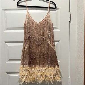 Champagne Fringe and Feather Costume Dress